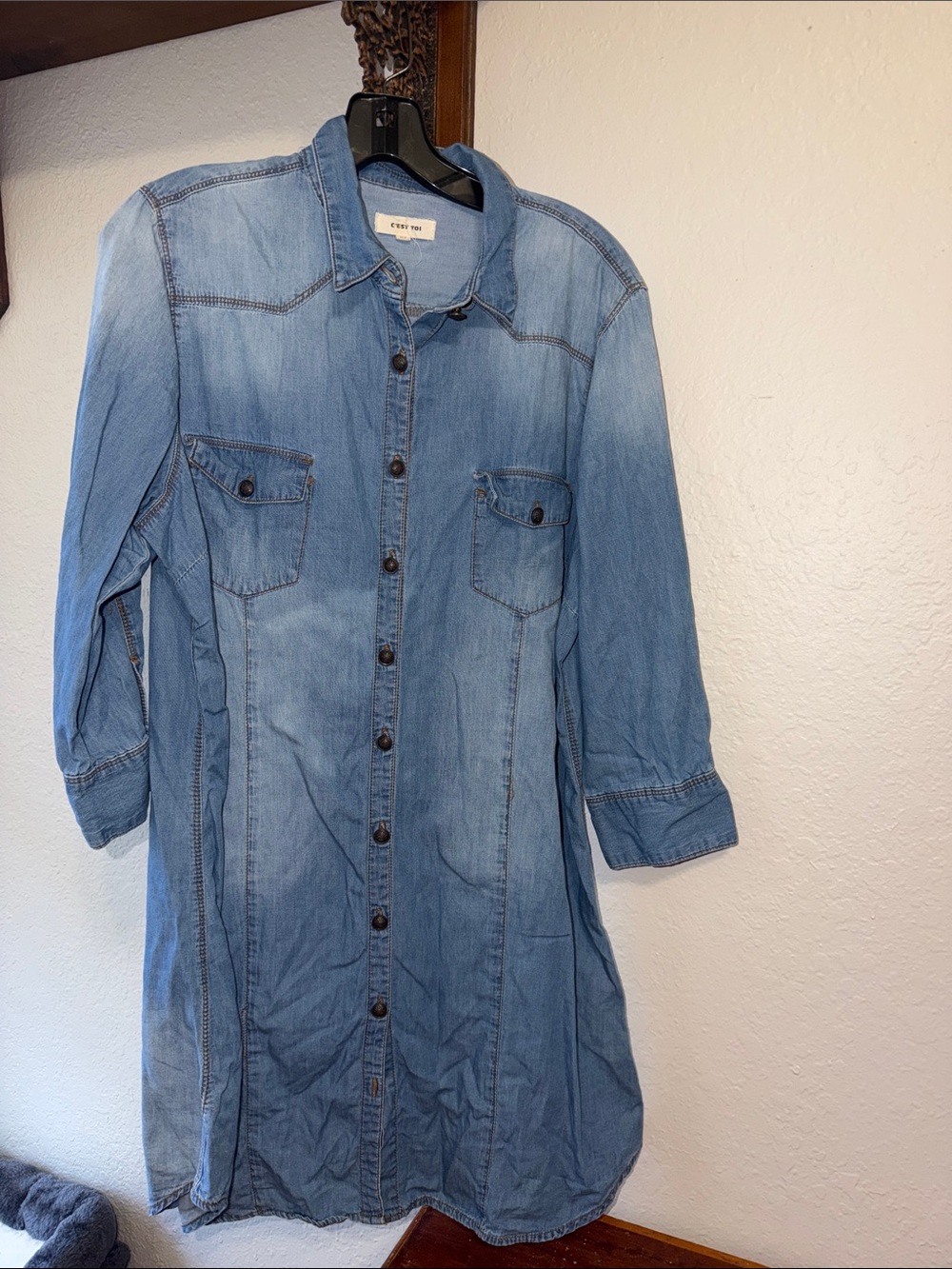 C’EST TOI distressed shirt dress chambray denim jean dress vacation cruise